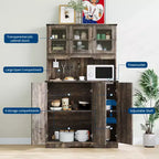 Dispensa da Cucina Versatile Autoportante - Marrone Rustico, Stazione di Ricarica Integrata, Ampio Piano di Lavoro, Credenza Alta con Ante e Ripiani