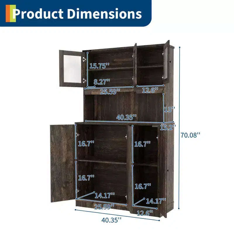 Dispensa da Cucina Versatile Autoportante - Marrone Rustico, Stazione di Ricarica Integrata, Ampio Piano di Lavoro, Credenza Alta con Ante e Ripiani