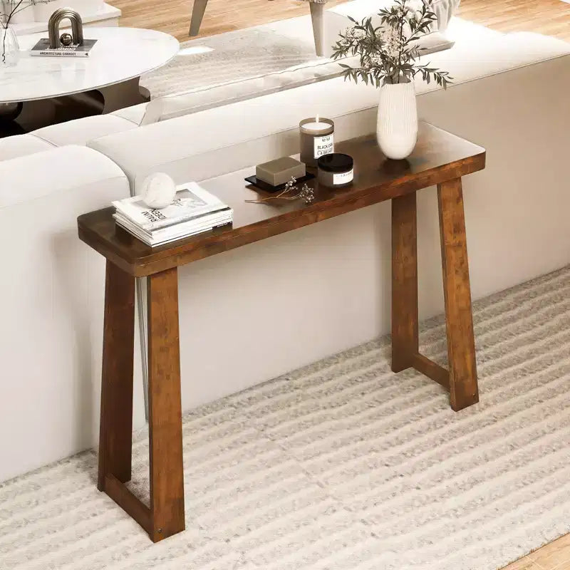 Tavolo Console da 43 pollici, Tavolo Stretto e Lungo in Legno di Gomma Dietro il Divano per Corridoio Nero/Noce