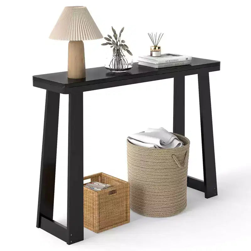 Costway 43-Inch Console Table, Narrow Long Rubberwood Table Behind the Couch for Hallway Black/Walnut