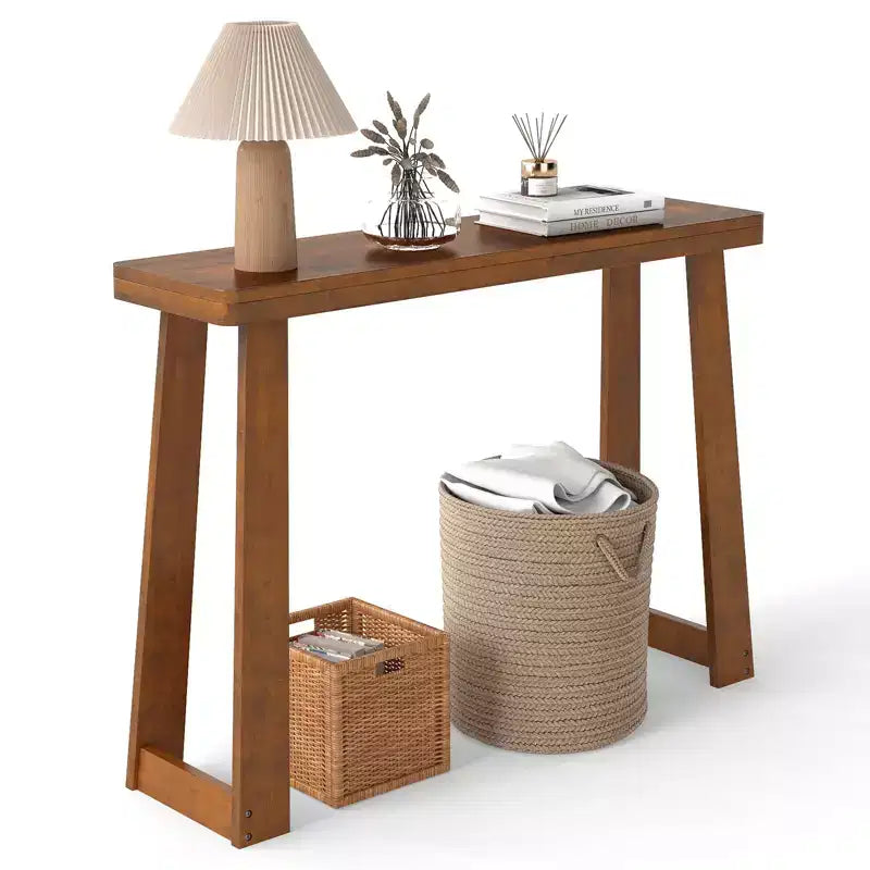 Tavolo Console da 43 pollici, Tavolo Stretto e Lungo in Legno di Gomma Dietro il Divano per Corridoio Nero/Noce