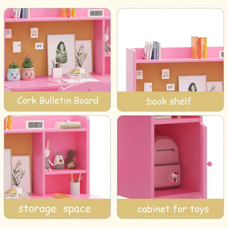 Scrivania e sedia per bambini con libreria e mobiletto contenitore, tavolo da studio in legno, ergonomica, per camera da letto, studio