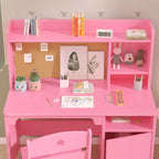 Scrivania e sedia per bambini con libreria e mobiletto contenitore, tavolo da studio in legno, ergonomica, per camera da letto, studio