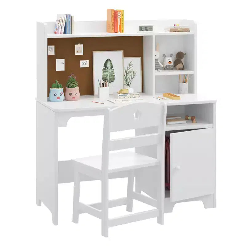 Scrivania e sedia per bambini con libreria e mobiletto contenitore, tavolo da studio in legno, ergonomica, per camera da letto, studio