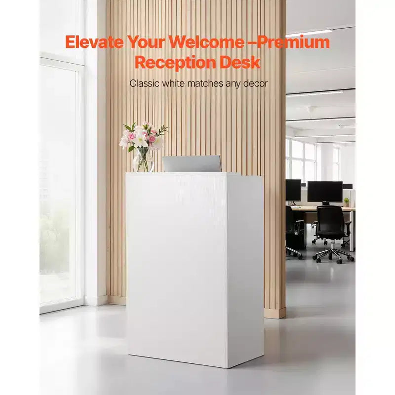 Bancone reception, Tavolo reception rettangolare da 23,6 pollici, Bancone reception moderno con cassetto, Tavolo bancone piccolo e minimalista, Bianco