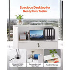 Bancone reception, Tavolo reception rettangolare da 23,6 pollici, Bancone reception moderno con cassetto, Tavolo bancone piccolo e minimalista, Bianco
