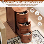 Tavolino con 3 Cassetti per Letto o Divano, Comodino Stretto e Sottile, Mobiletto Salvaspazio per Angolo Soggiorno/Camera da Letto, Noce