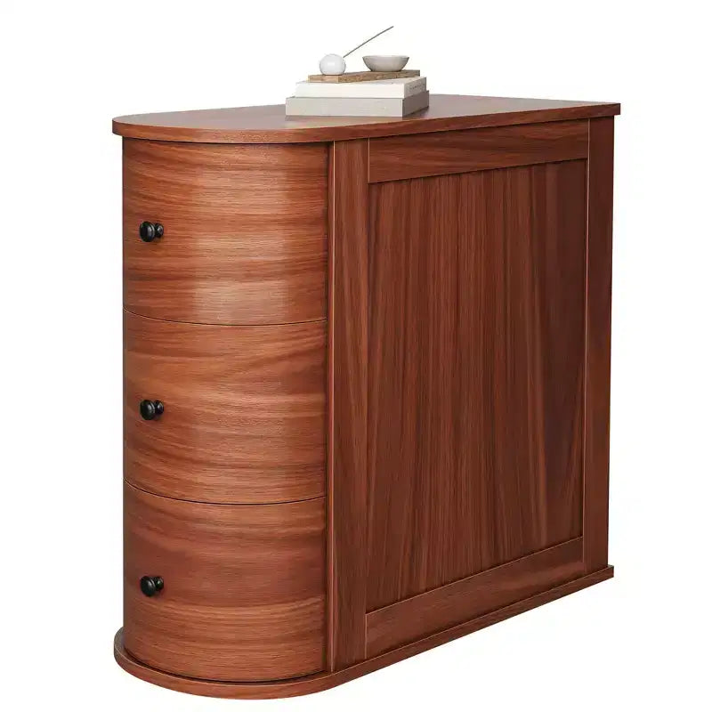 Tavolino con 3 Cassetti per Letto o Divano, Comodino Stretto e Sottile, Mobiletto Salvaspazio per Angolo Soggiorno/Camera da Letto, Noce
