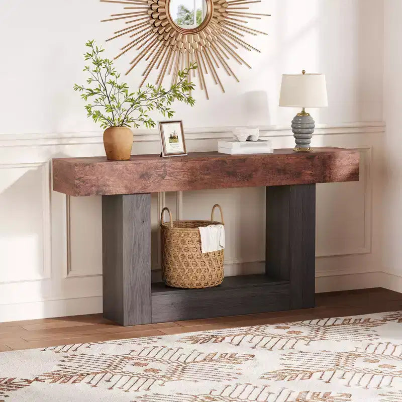 Consolle Moderna per Ingresso, Tavolo da Divano con Cassetti, Tavolo da Corridoio Lungo 160 cm Dietro il Divano, Design in Legno Spesso per Soggiorno, Corridoio