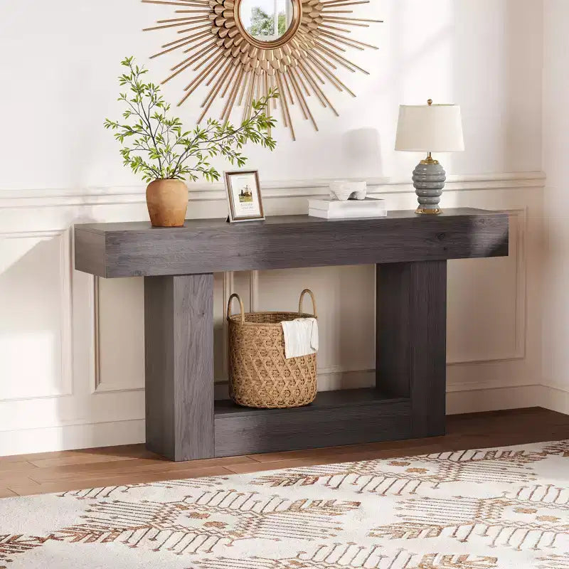Consolle Moderna per Ingresso, Tavolo da Divano con Cassetti, Tavolo da Corridoio Lungo 160 cm Dietro il Divano, Design in Legno Spesso per Soggiorno, Corridoio