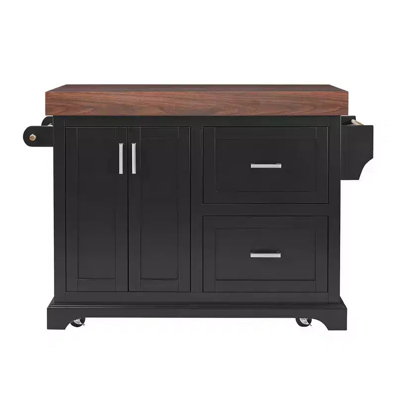 Carrello da Cucina con Isola e Piano di Lavoro Effetto Legno, 2 Cassetti, Mobiletto e Portaspezie