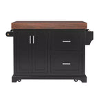 Carrello da Cucina con Isola e Piano di Lavoro Effetto Legno, 2 Cassetti, Mobiletto e Portaspezie