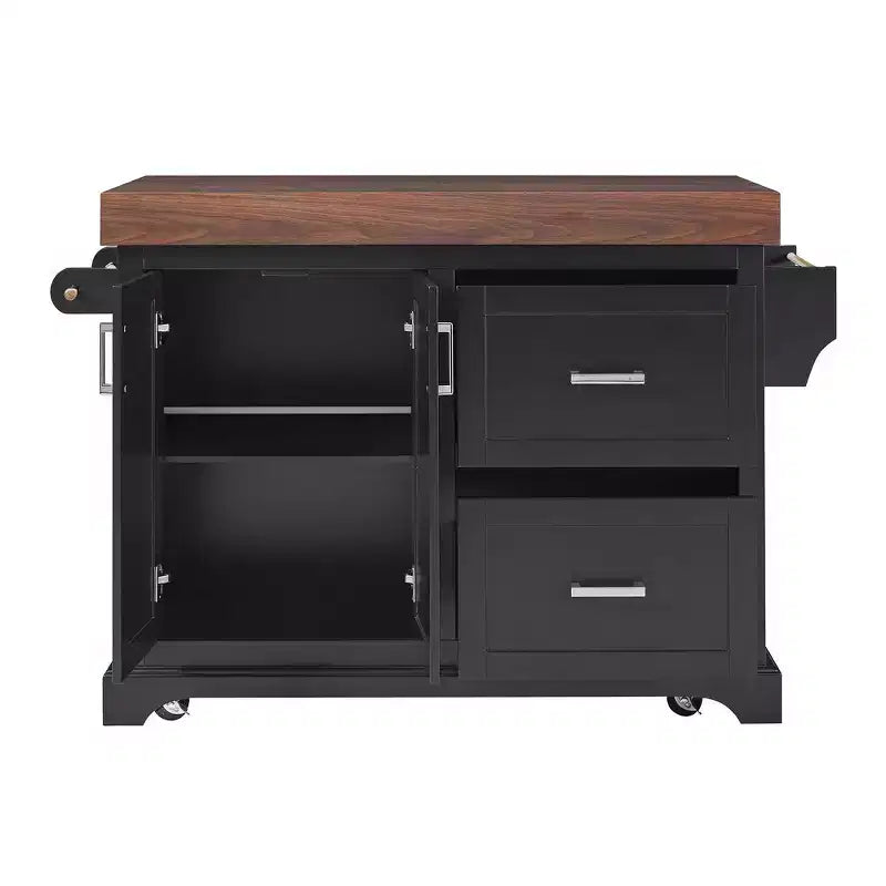 Carrello da Cucina con Isola e Piano di Lavoro Effetto Legno, 2 Cassetti, Mobiletto e Portaspezie
