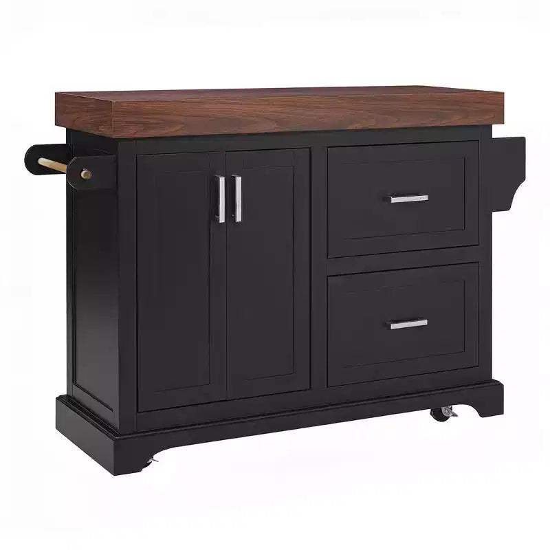 Carrello da Cucina con Isola e Piano di Lavoro Effetto Legno, 2 Cassetti, Mobiletto e Portaspezie