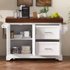 Carrello da Cucina con Isola e Piano di Lavoro Effetto Legno, 2 Cassetti, Mobiletto e Portaspezie