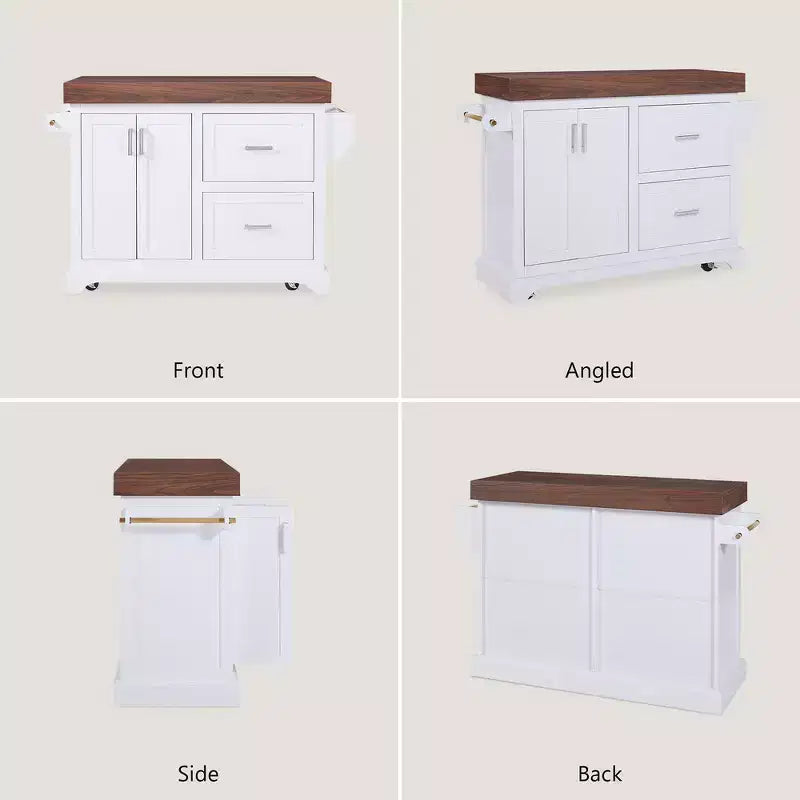 Carrello da Cucina con Isola e Piano di Lavoro Effetto Legno, 2 Cassetti, Mobiletto e Portaspezie