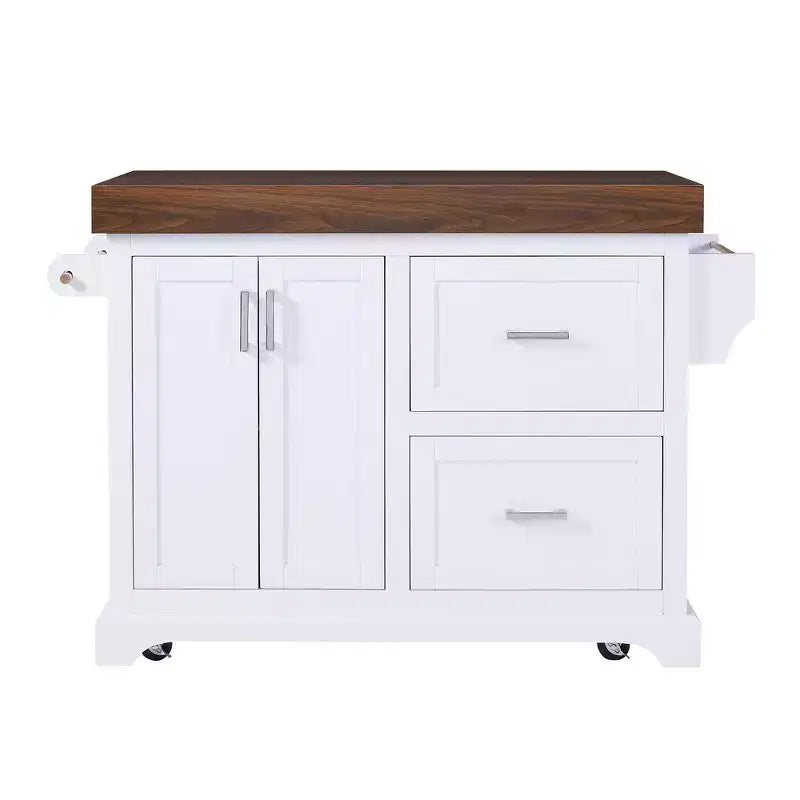 Carrello da Cucina con Isola e Piano di Lavoro Effetto Legno, 2 Cassetti, Mobiletto e Portaspezie