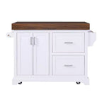 Carrello da Cucina con Isola e Piano di Lavoro Effetto Legno, 2 Cassetti, Mobiletto e Portaspezie