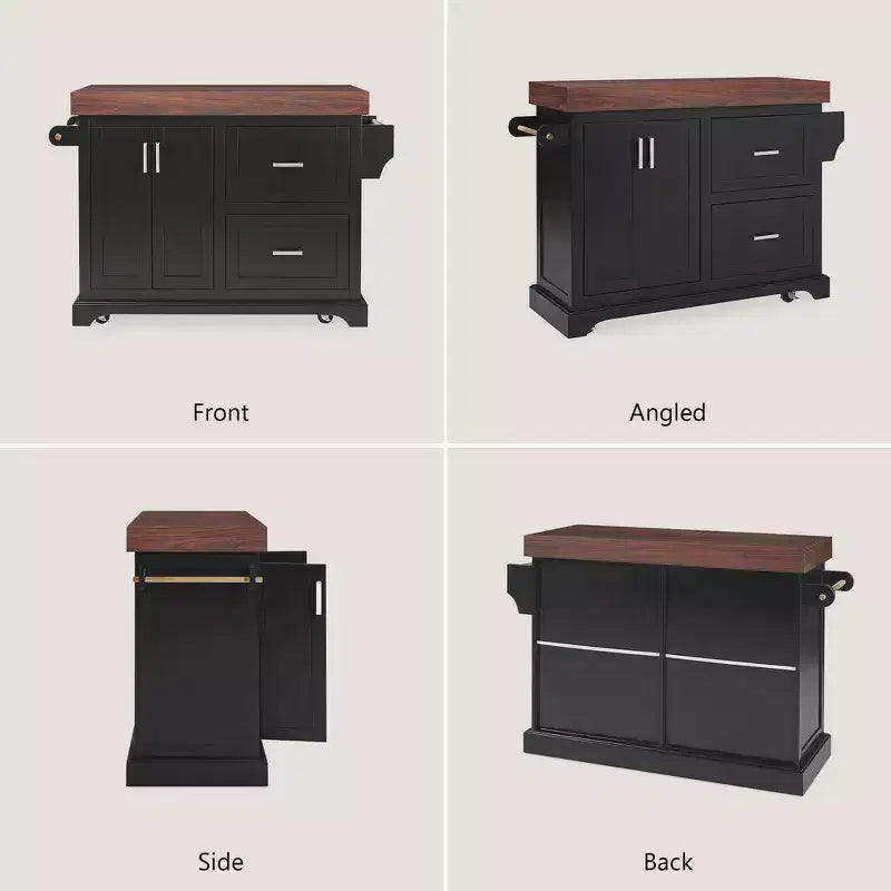 Carrello da Cucina con Isola e Piano di Lavoro Effetto Legno, 2 Cassetti, Mobiletto e Portaspezie