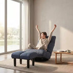 FurnitureR Swivel Floor Lounge Chair with Ottoman, Adjustable Reclining Lazy Chair with Footrest, Meditation Gaming Chair for Living Room Bedroom,BLUE