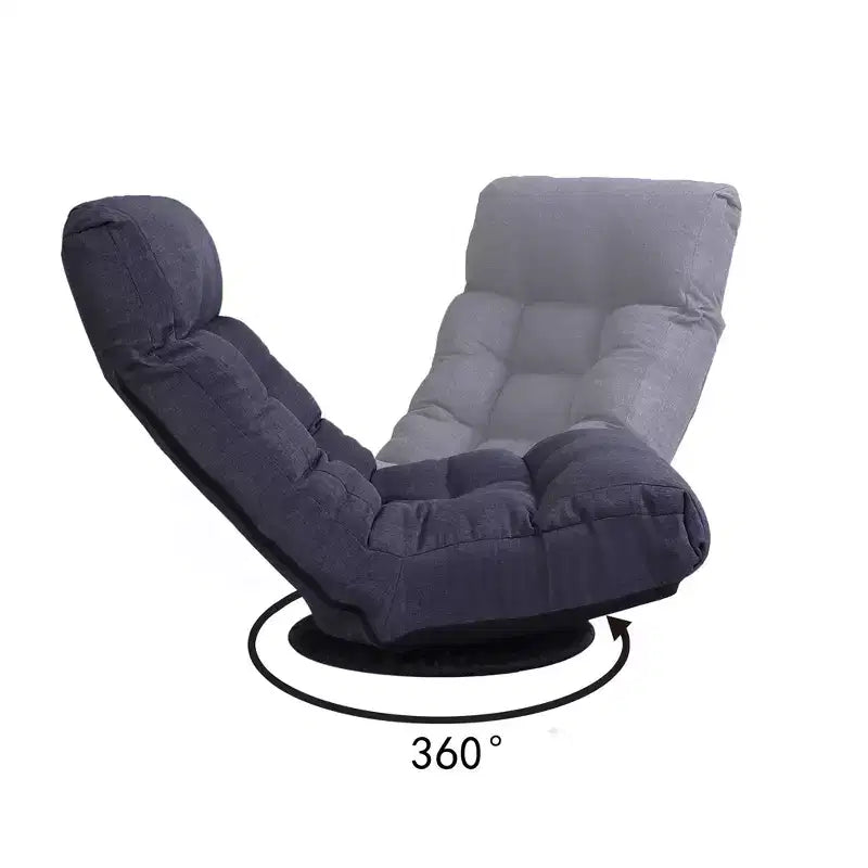 Poltrona Girevole da Terra con Pouf, Poltrona Relax Reclinabile Regolabile con Poggiapiedi, Sedia Gaming per Meditazione per Soggiorno Camera da Letto, Blu