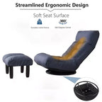 Poltrona Girevole da Terra con Pouf, Poltrona Relax Reclinabile Regolabile con Poggiapiedi, Sedia Gaming per Meditazione per Soggiorno Camera da Letto, Blu