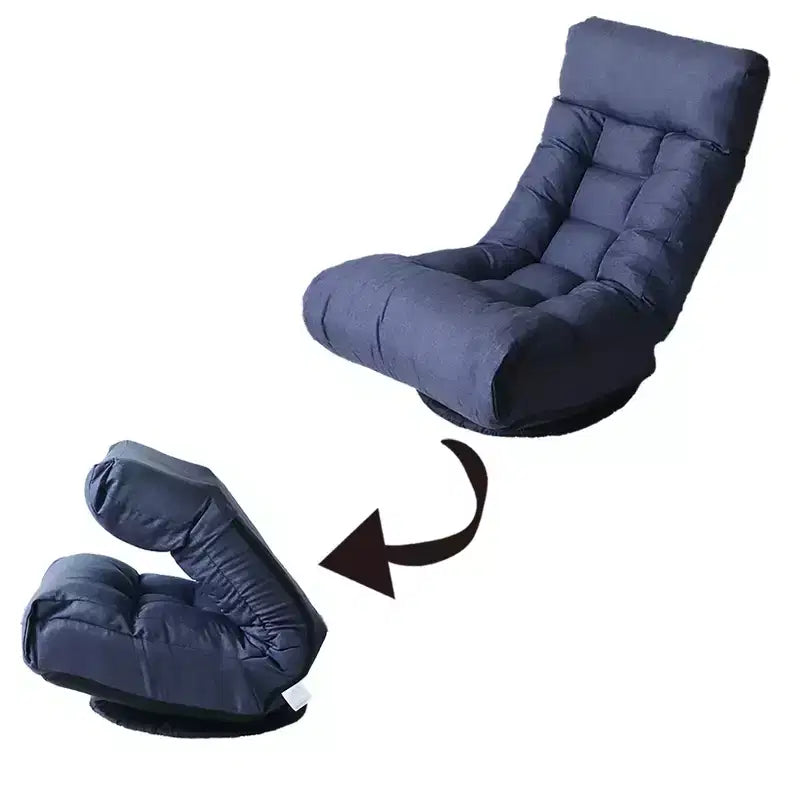 Poltrona Girevole da Terra con Pouf, Poltrona Relax Reclinabile Regolabile con Poggiapiedi, Sedia Gaming per Meditazione per Soggiorno Camera da Letto, Blu