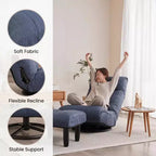 Poltrona Girevole da Terra con Pouf, Poltrona Relax Reclinabile Regolabile con Poggiapiedi, Sedia Gaming per Meditazione per Soggiorno Camera da Letto, Blu