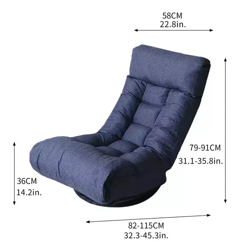 Poltrona Girevole da Terra con Pouf, Poltrona Relax Reclinabile Regolabile con Poggiapiedi, Sedia Gaming per Meditazione per Soggiorno Camera da Letto, Blu