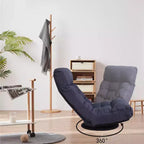 Poltrona Girevole da Terra con Pouf, Poltrona Relax Reclinabile Regolabile con Poggiapiedi, Sedia Gaming per Meditazione per Soggiorno Camera da Letto, Blu