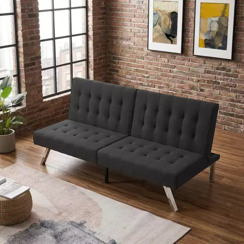 Divano Letto Futon Convertibile in Tessuto, Divano Letto Moderno Regolabile con Cuscino Trapuntato, Divano Letto per Ospiti per Piccoli Spazi in Soggiorno
