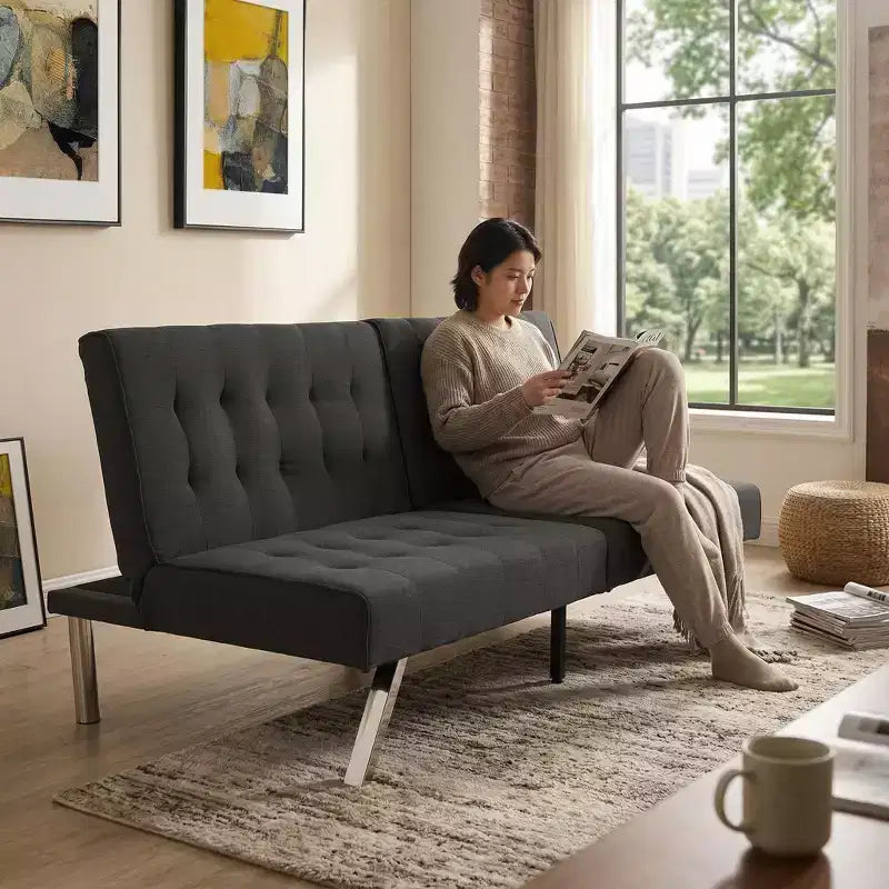 Divano Letto Futon Convertibile in Tessuto, Divano Letto Moderno Regolabile con Cuscino Trapuntato, Divano Letto per Ospiti per Piccoli Spazi in Soggiorno