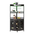 Mobile Bar ad Angolo Industriale con Presa Elettrica, Cantinetta Porta Bottiglie a 5 Livelli con Striscia LED e Porta Bicchieri, Armadietto Espositivo per Liquori per Bar di Casa