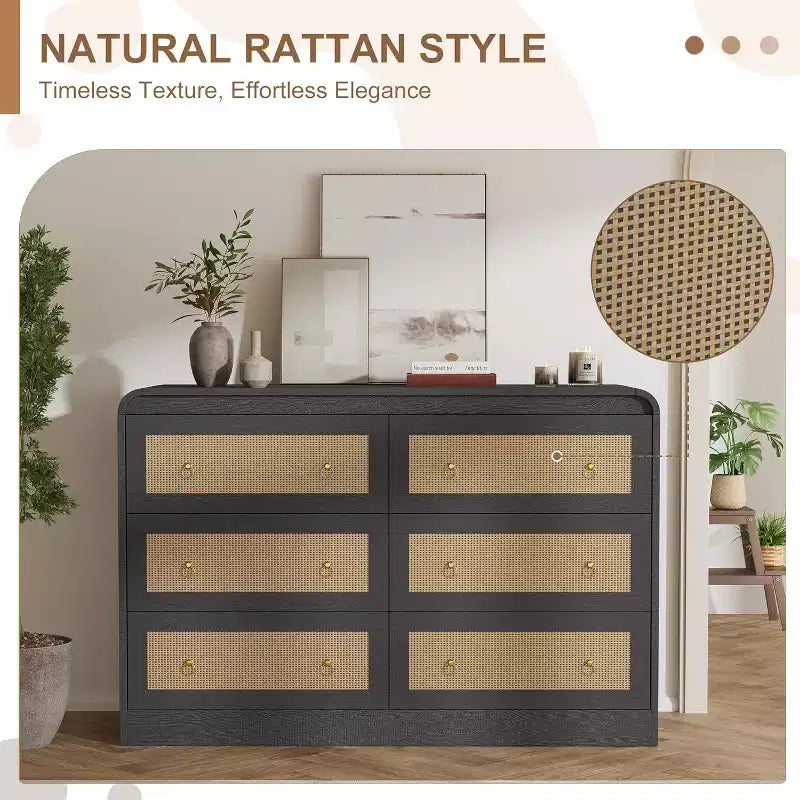 Cassettiera alta in rattan a 6 cassetti da 31" moderna per camera da letto e soggiorno