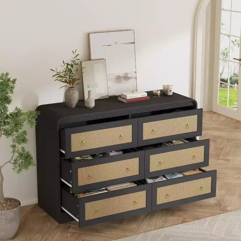 Cassettiera alta in rattan a 6 cassetti da 31" moderna per camera da letto e soggiorno
