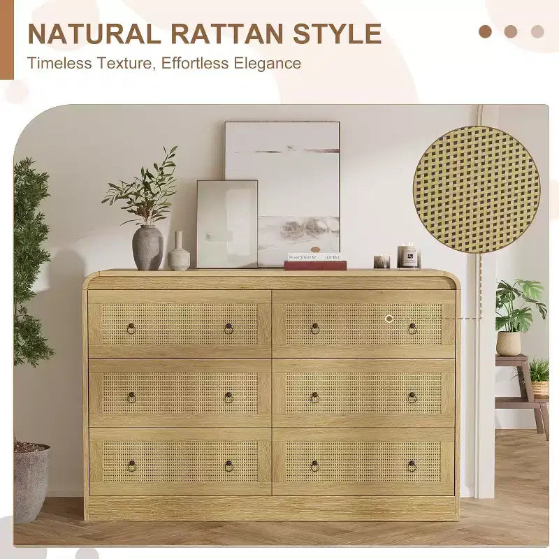 Cassettiera alta in rattan a 6 cassetti da 31" moderna per camera da letto e soggiorno