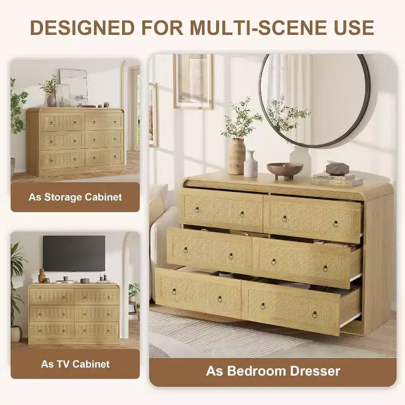 Cassettiera alta in rattan a 6 cassetti da 31" moderna per camera da letto e soggiorno