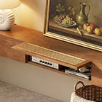 Mobile TV galleggiante da 200 cm per fattoria, consolle multimediale a parete con ante in rattan e cassetto, colore noce