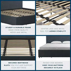 Letto a piattaforma imbottito in lino Everleigh con 4 cassetti contenitore