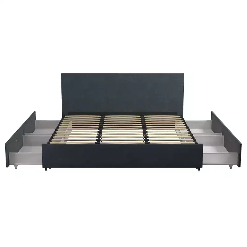 Letto a piattaforma imbottito in lino Everleigh con 4 cassetti contenitore