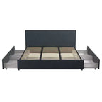 Letto a piattaforma imbottito in lino Everleigh con 4 cassetti contenitore