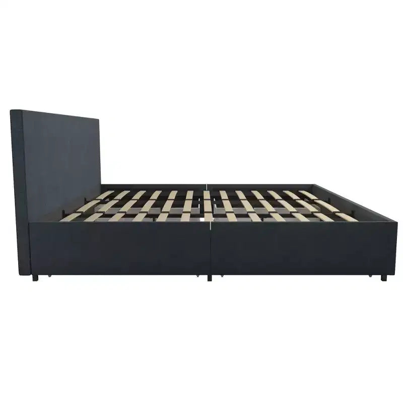 Letto a piattaforma imbottito in lino Everleigh con 4 cassetti contenitore