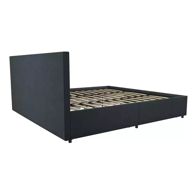 Letto a piattaforma imbottito in lino Everleigh con 4 cassetti contenitore