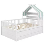 Letto a capanna in legno con letto estraibile e tessuto