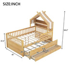 Letto a capanna in legno con letto estraibile e tessuto