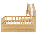 Letto a capanna in legno con letto estraibile e tessuto