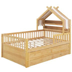 Letto a capanna in legno con letto estraibile e tessuto