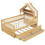 Letto a capanna in legno con letto estraibile e tessuto