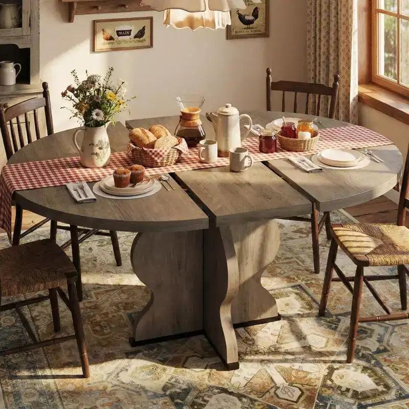Tavolo da Pranzo Allungabile con Robusta Struttura in Legno per Sala da Pranzo, Cucina