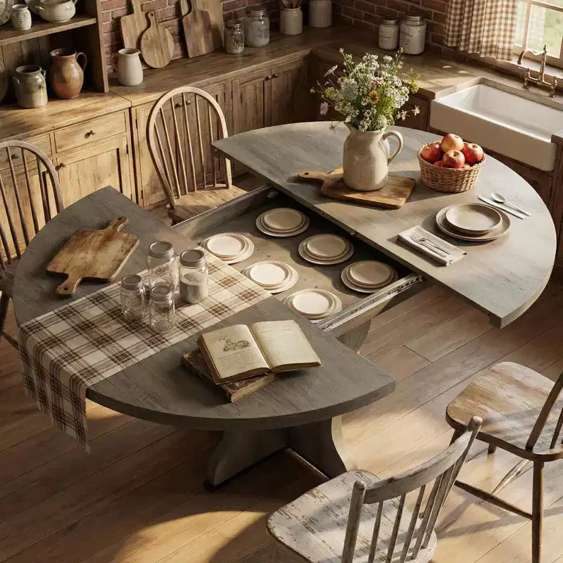 Tavolo da Pranzo Allungabile con Robusta Struttura in Legno per Sala da Pranzo, Cucina